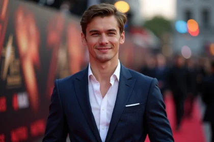Acteur en costume bleu marine sur un tapis rouge lors d'une avant-première cinématographique, évoquant les cérémonies de la saga Spider-Man