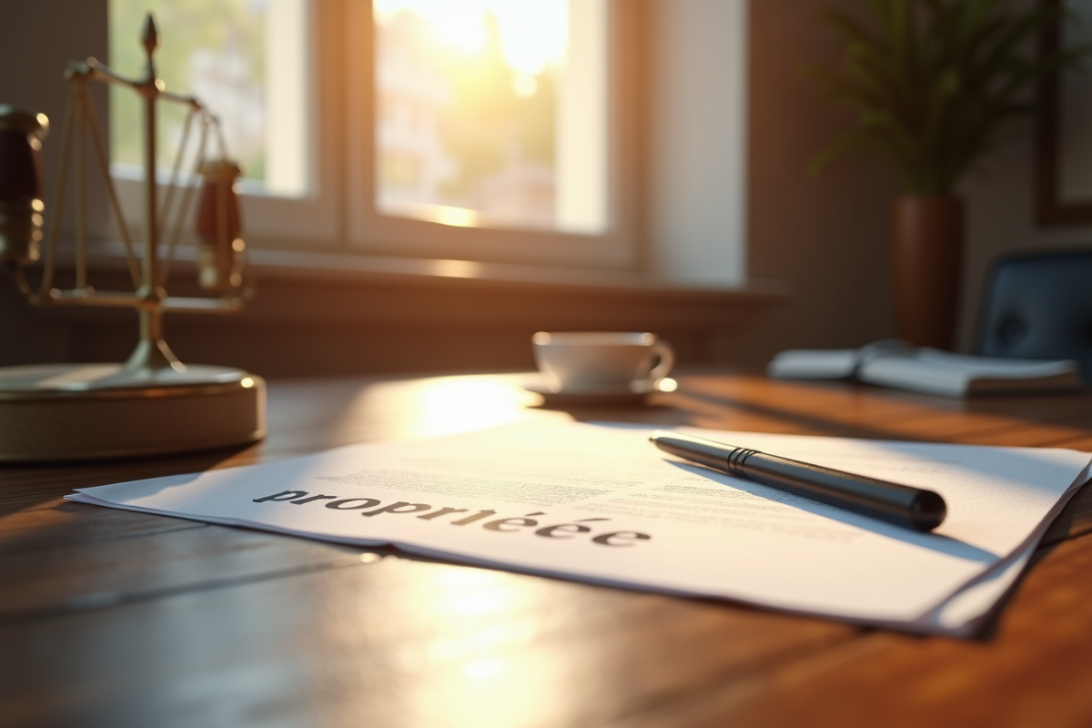 Espace de travail juridique avec documents sur le bureau en lumière naturelle