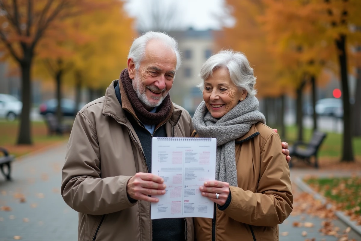 Couple âgé souriant dans un parc d