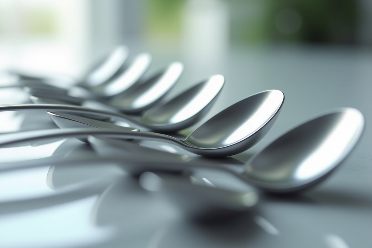 Cuillères à soupe modernes en inox avec reflets et textures