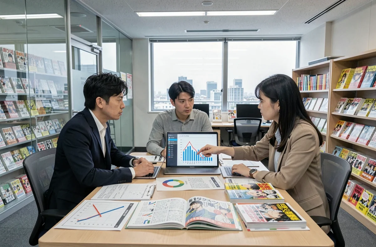 Réunion de professionnels de l'édition manga analysant l'impact économique des sites de scans illégaux sur les ventes