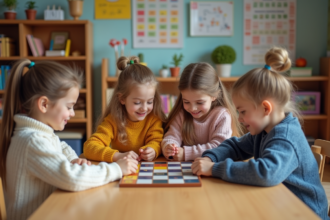 Jeunes enfants jouant à un jeu coopératif en classe
