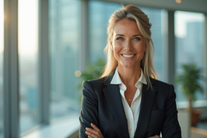 Femme d'affaires confiante dans un bureau lumineux