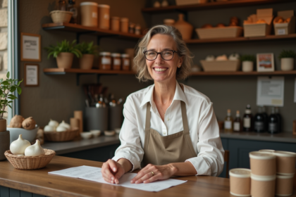 Femme d'âge moyen dans une boutique artisanale chaleureuse