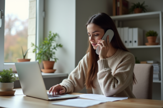 Jeune femme en télétravail dans un bureau moderne