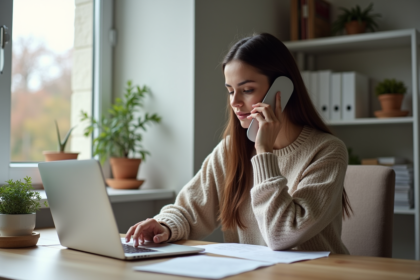 Jeune femme en télétravail dans un bureau moderne