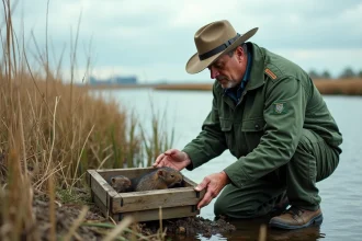 Agent de nature vérifiant une trappe à Berre