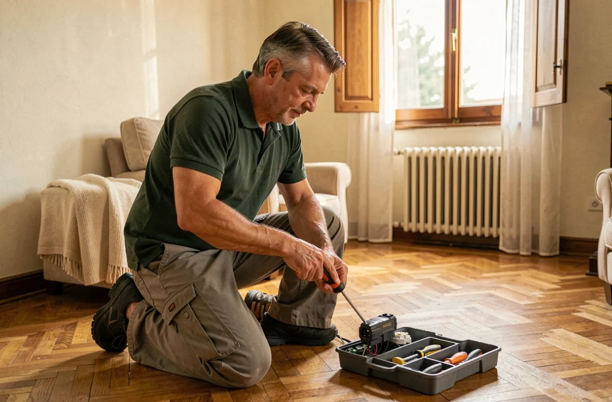 Électricien Gauthier Électricité installant une prise dans un salon résidentiel à Bourges