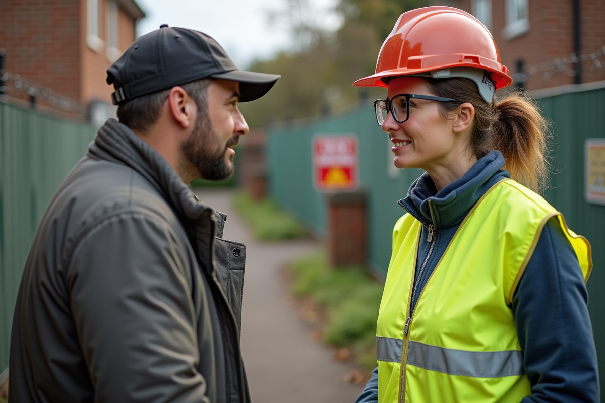 Responsable de chantier discutant avec un propriétaire
