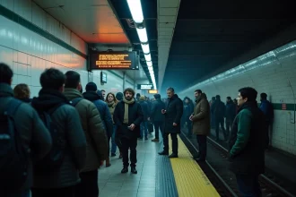 Quai de métro bondé à Lyon lors d'une grève TCL avec des voyageurs attendant leur transport en commun