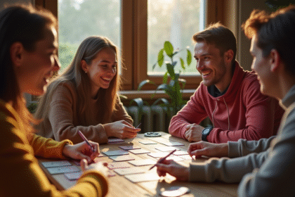 Groupe d'amis jouant à 1000 bornes autour d'une table