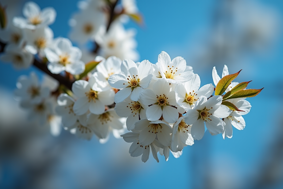Gros plan de fleurs blanches avec gouttes de rosée sur les pétales