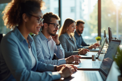 Groupe de professionnels dans un bureau lumineux