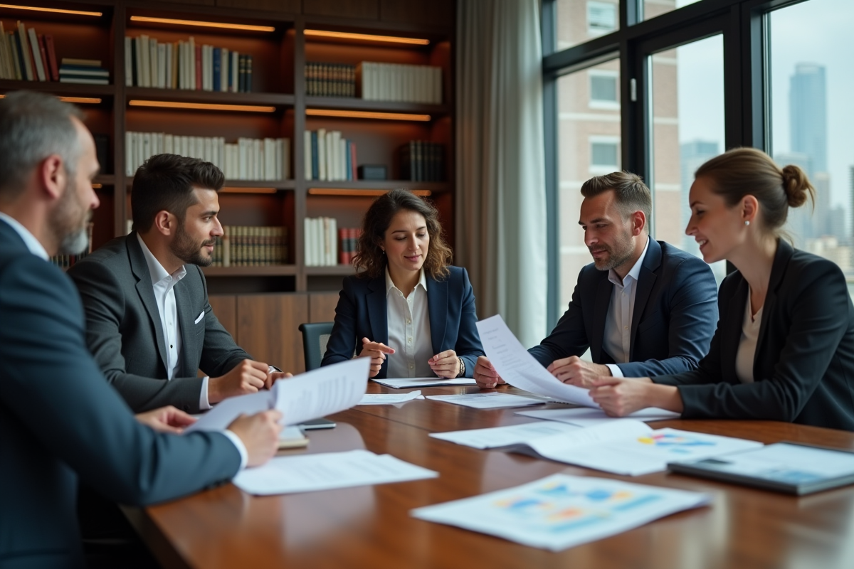 Groupe de professionnels discutant autour d