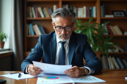 Homme d affaires en costume bleu dans un bureau professionnel