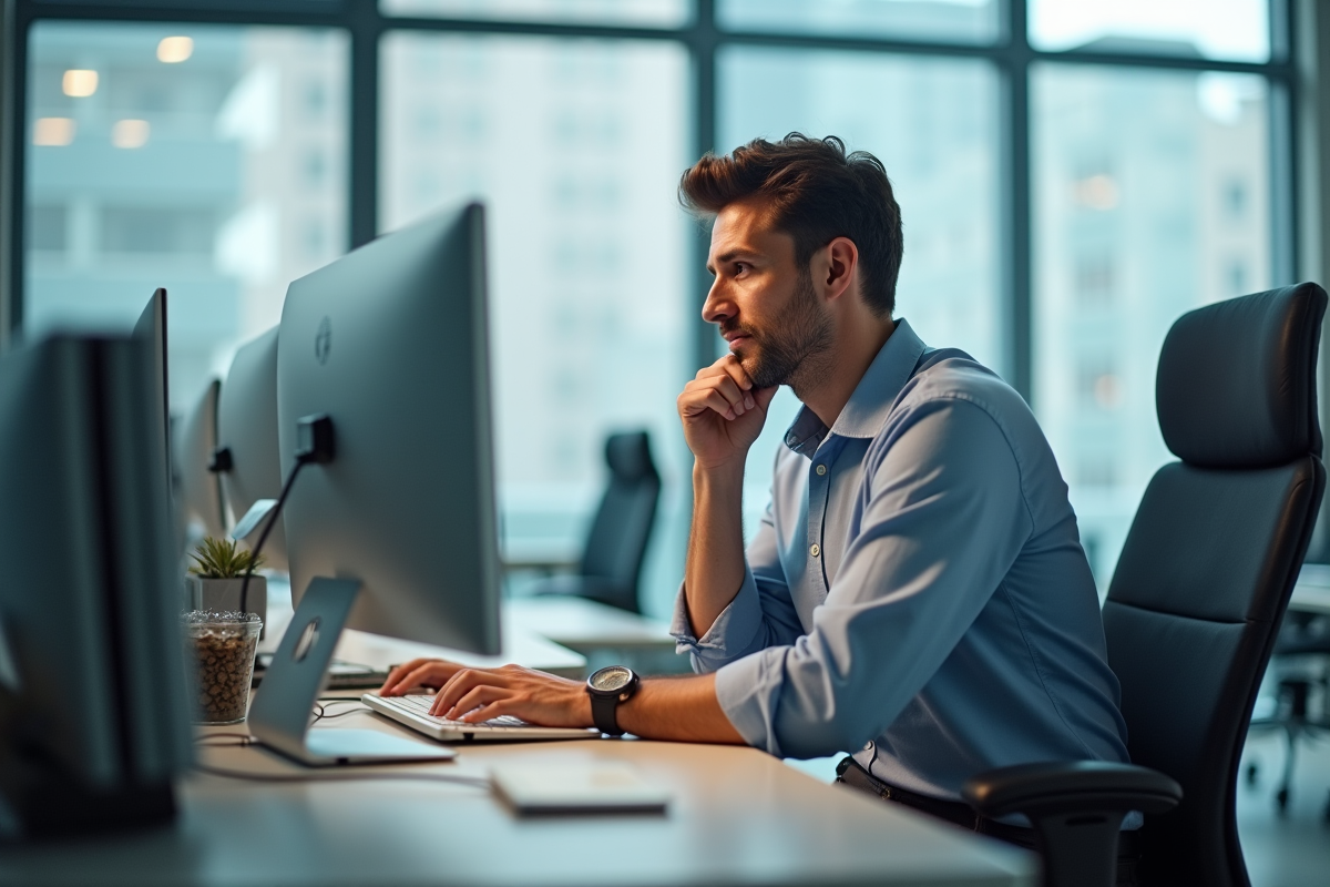 Homme d affaires en train d écrire un email au bureau