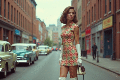 Jeune femme en mini modstyle dans une rue vintage