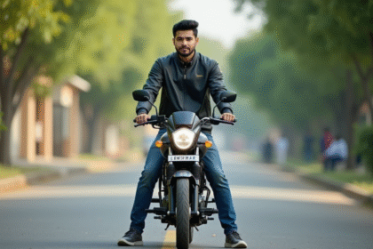 Jeune homme sur une moto Benda Avenger 125 en rue calme