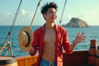 Jeune homme en bateau avec chapeau en train de raconter une histoire