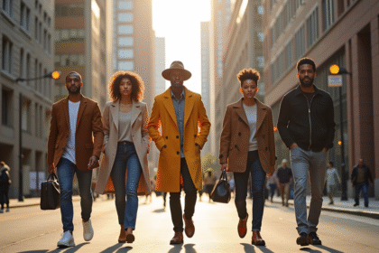 Groupe de personnes mode urbaine marche dans la ville
