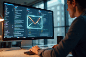 Personne travaillant sur un bureau moderne et lumineux
