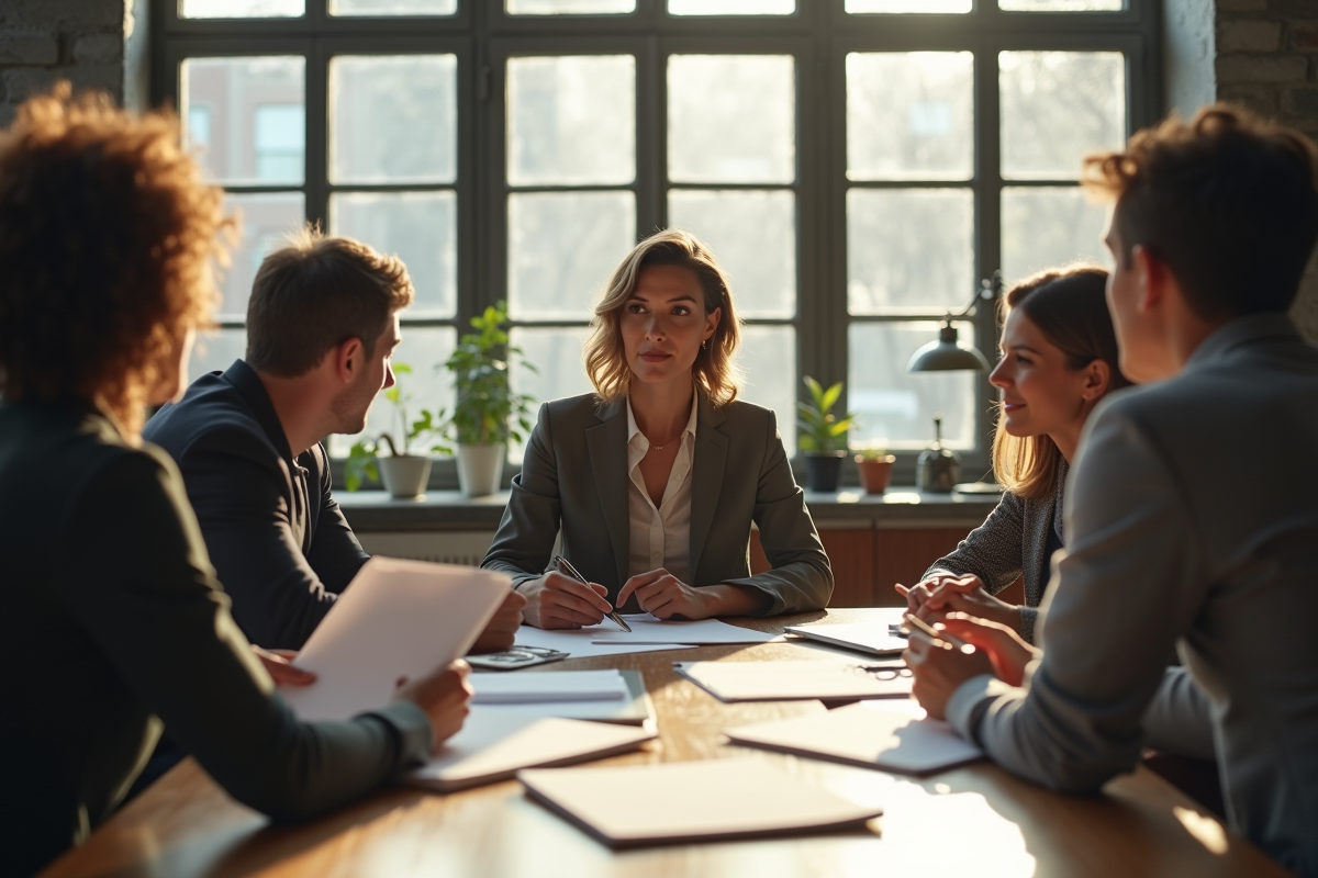Discussion entre collègues dans un espace de travail créatif