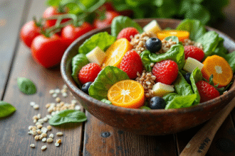 Salade fraîche d'été avec fruits et légumes colorés