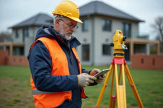 Surveillant de chantier avec tablette sur site en construction